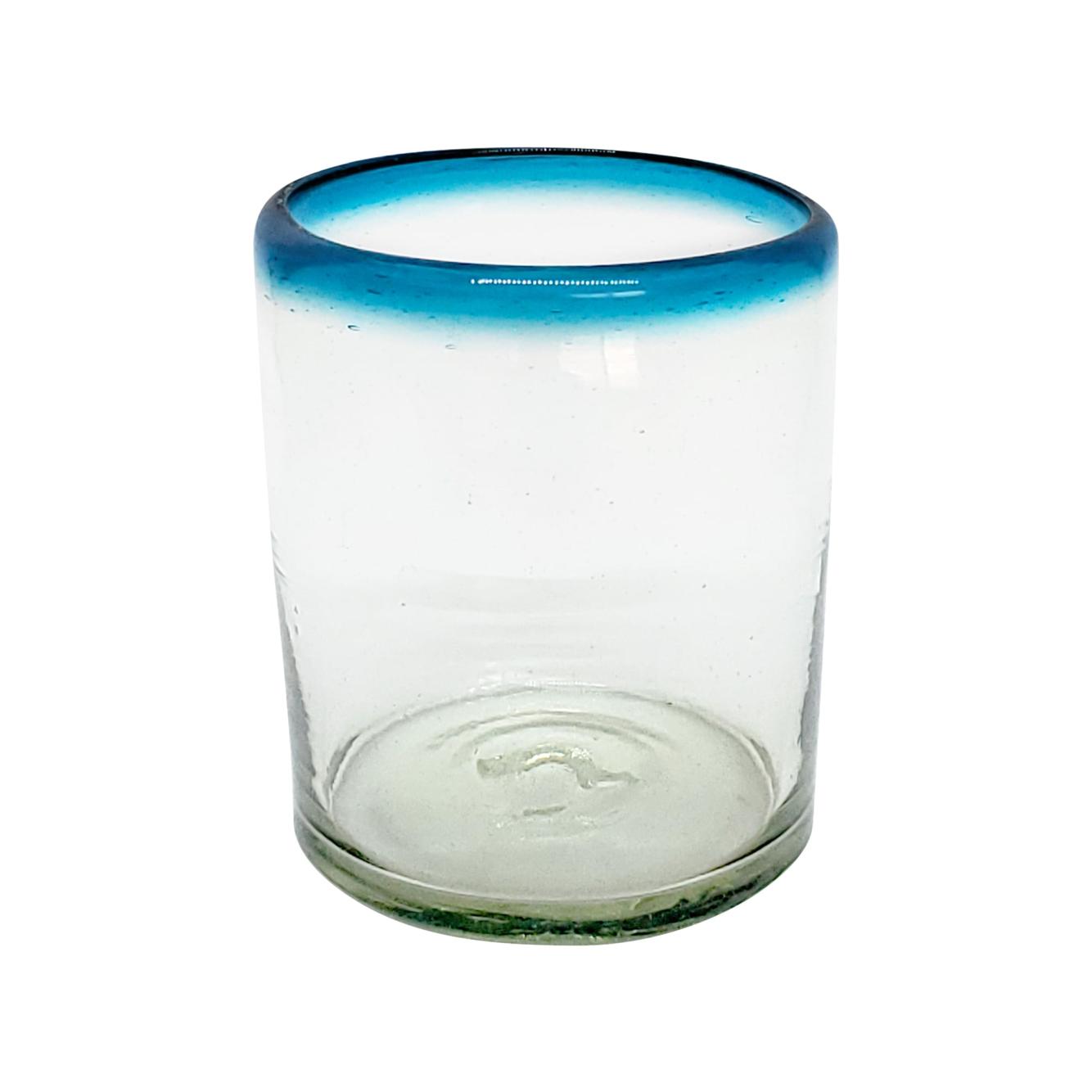 Novedades / vasos chicos con borde azul aqua, 10 oz, Vidrio Reciclado, Libre de Plomo y Toxinas / stos vasos chicos son un gran complemento para su juego de jarra y vasos grandes.